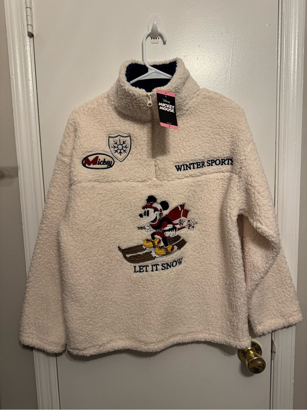 Disney Mickey Mouse Sherpa 1/4 Zip Pullover Womens Small NWT Let It Snow